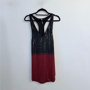 Free people Iryna Dip Dye Tank Dress XS Combo Black/Burgundy Boho MSRP $320.00